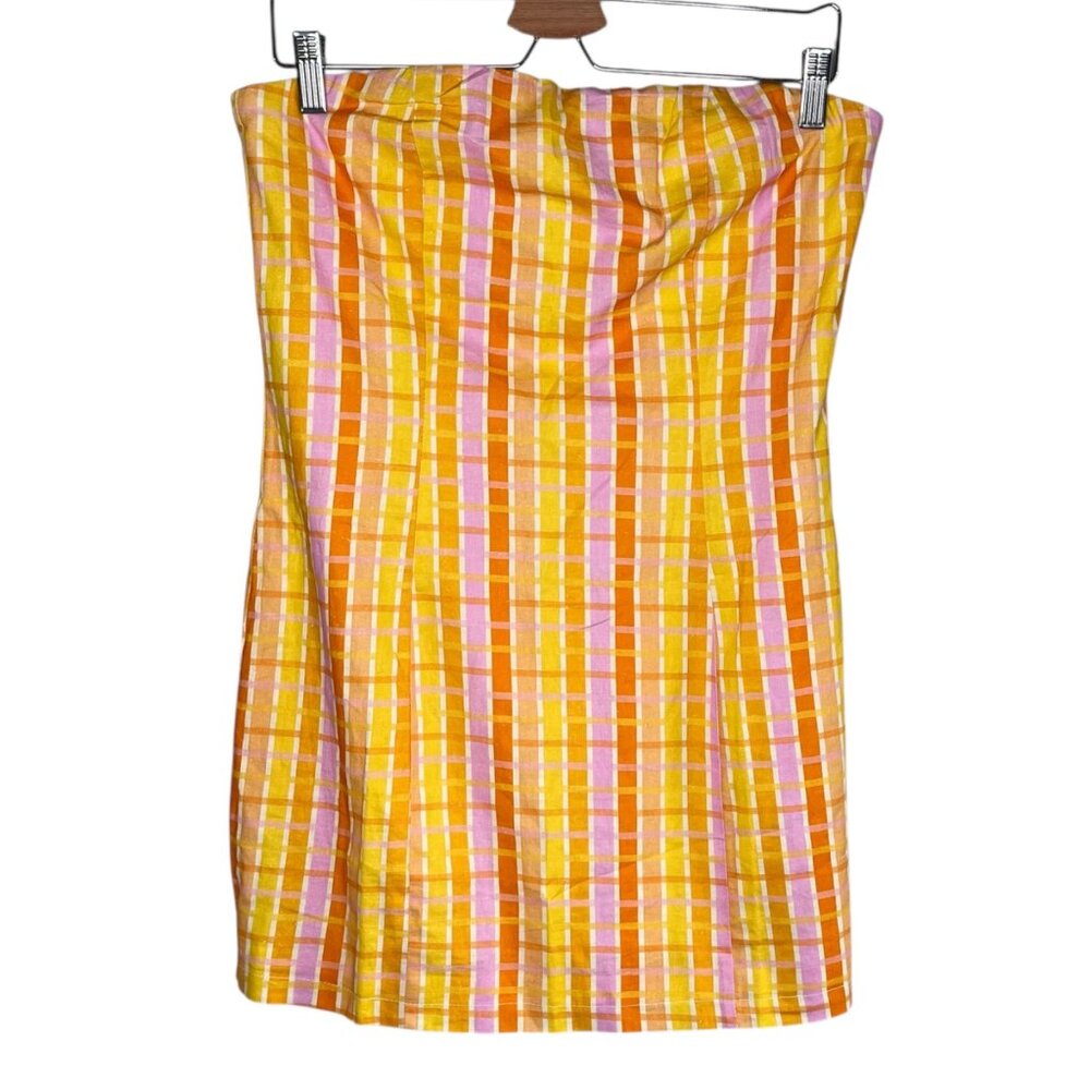 Peppermayo Girls Lunch Tube Mini Dress Splice Check Pattern Linen Blend US 6